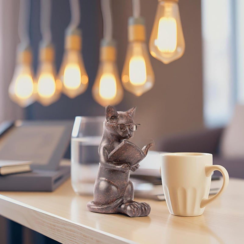 Young's Inc . Cat Figurine - Cute Cat Statue - Whimsical Cat Decor for Cat Lovers - Cat Collectibles and Meditation Decor - Cat with Eye Glasses - 4'' L X 3'' W X 5'' H - Image 4